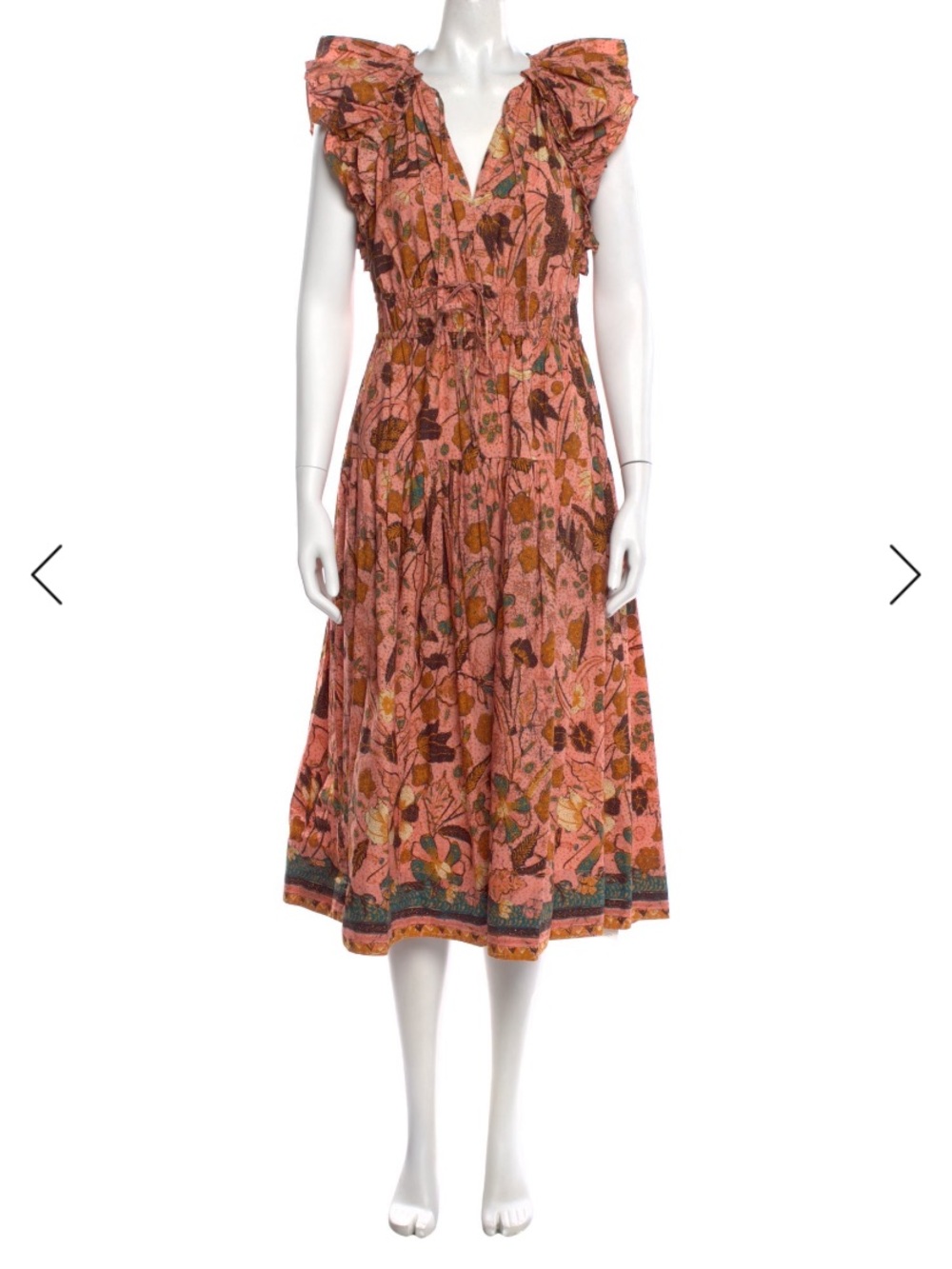 Ulla Johnson Dusty Rose Floral Ruffle Midi Dress